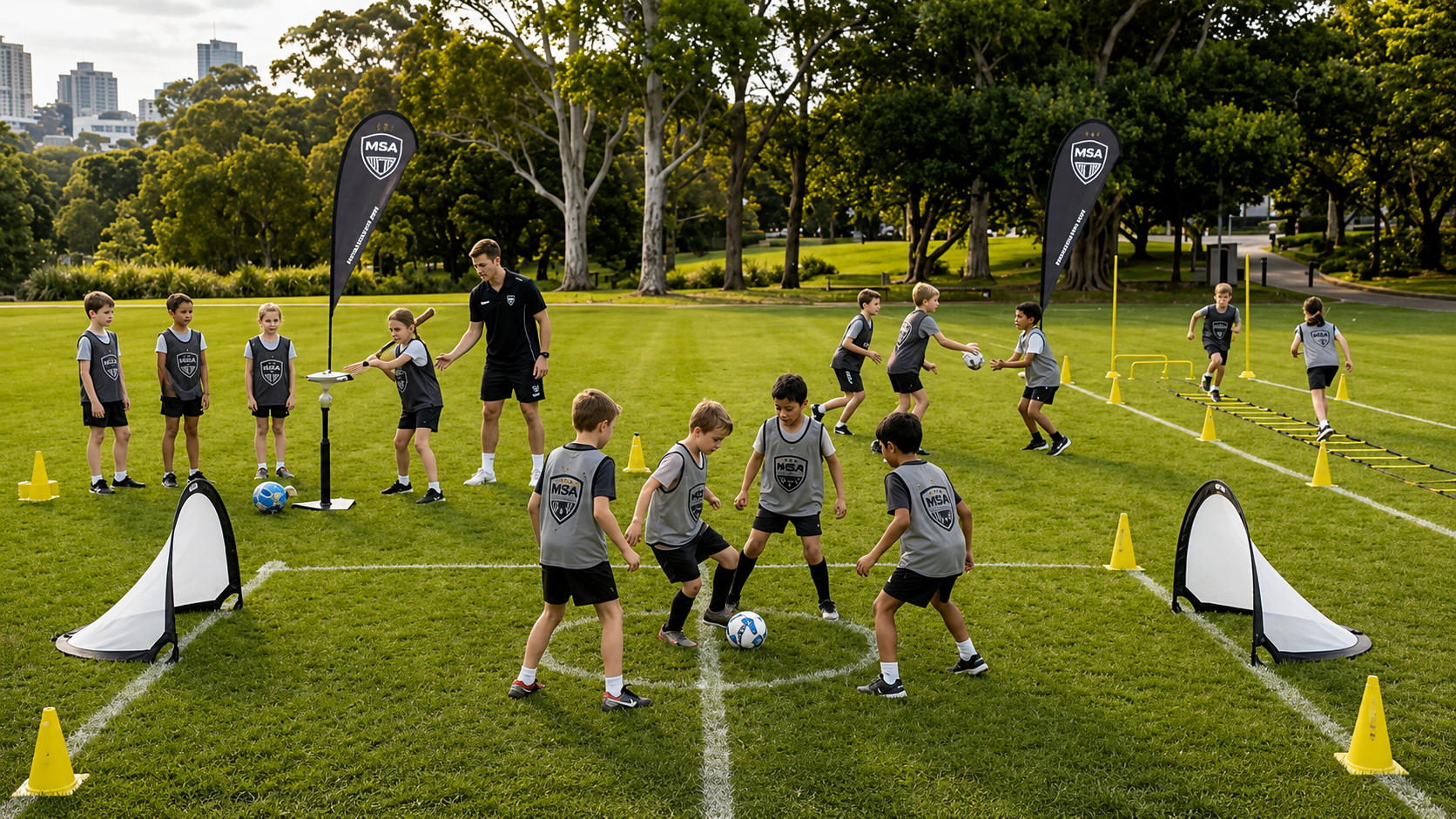 Kids doing athletic development training at Multi-Sport Kids Academy