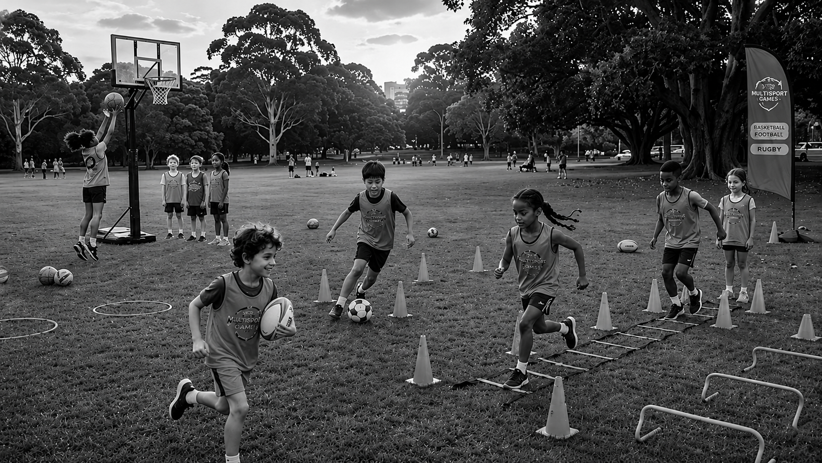 Kids sports birthday party in action