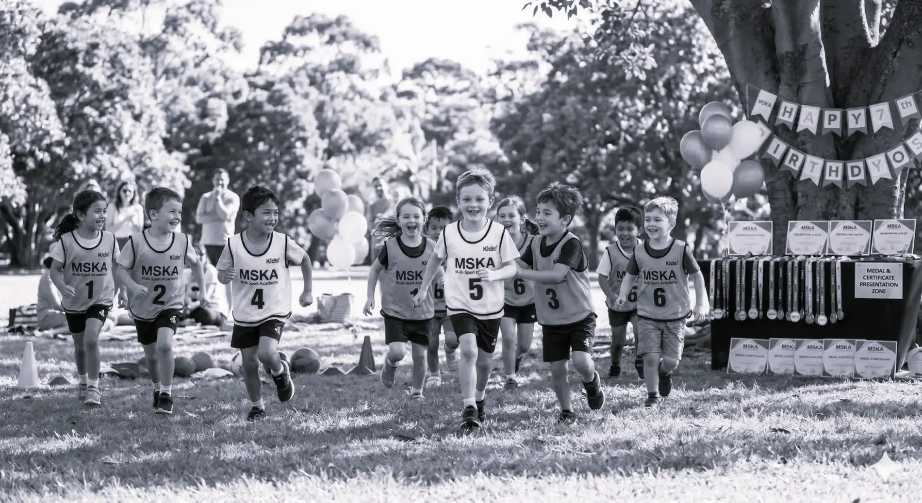 Kids sports birthday party in action