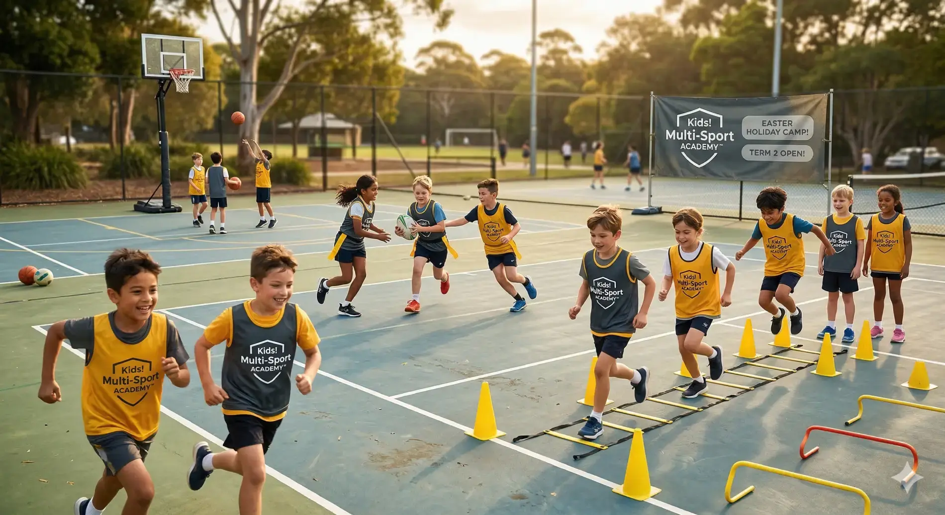 Kids sports birthday party in action