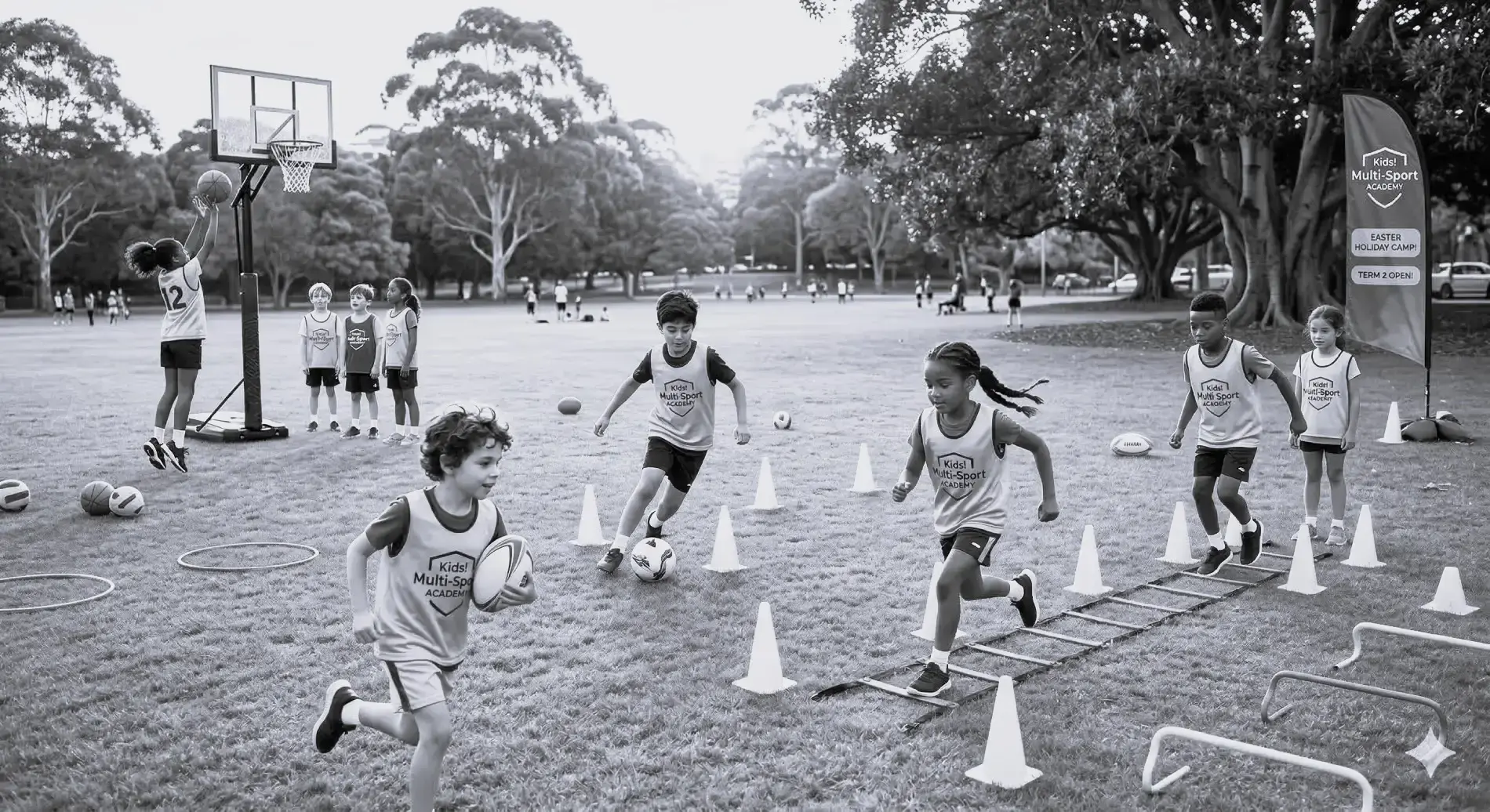 Kids sports birthday party in action